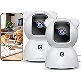 2 Pack 2.5K Cameras for Home Security, Non-Subscription AI Human/Pet/Crying Detection, 4MP Dog/Cat/Pet Camera Indoor with Phone App, Pan Tilt 2.4G WiFi Indoor Cameras, IR Night Vision, 2-Way Audio