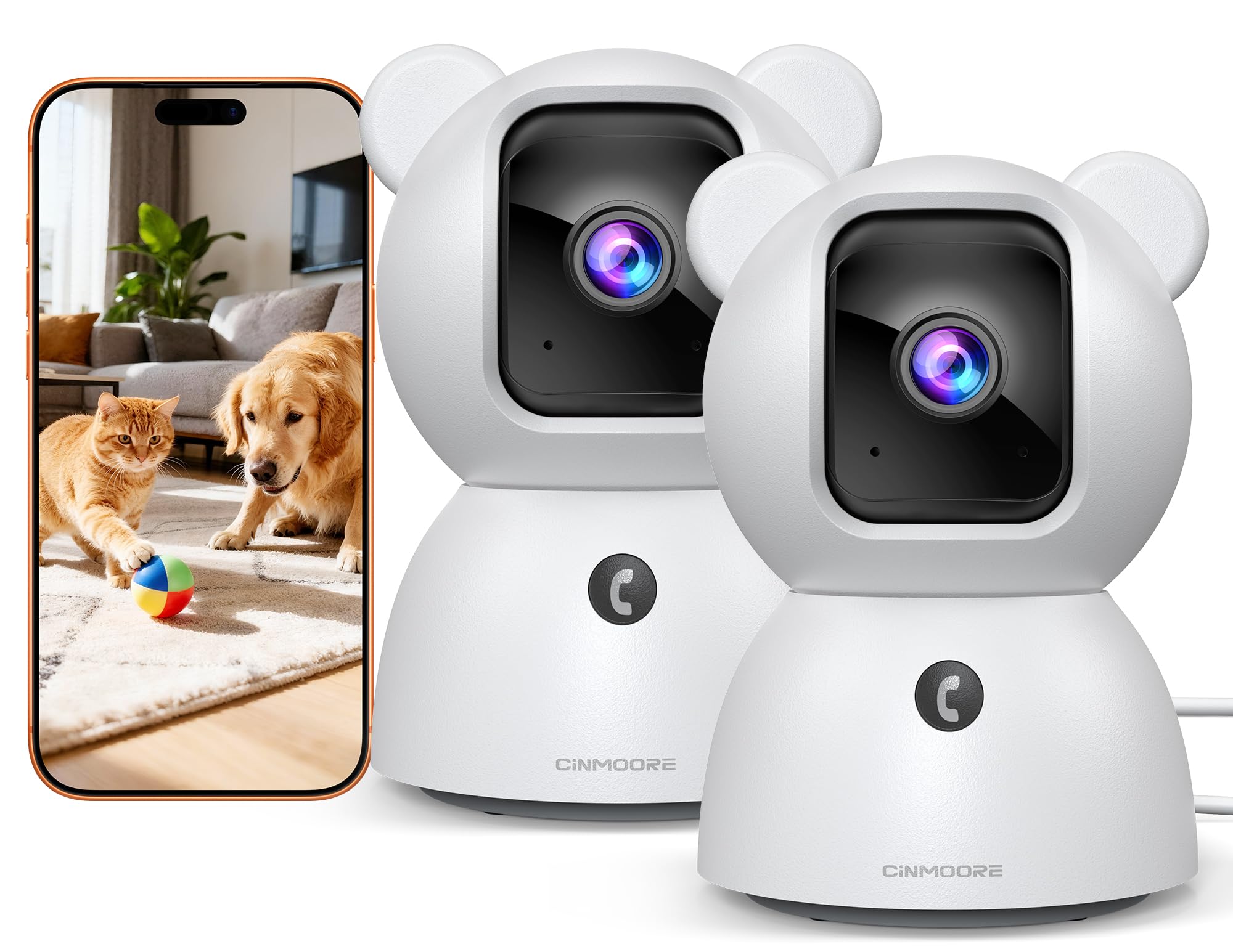 Photo 1 of 2 Pack 2.5K Cameras for Home Security, Non-Subscription AI Human/Pet/Crying Detection, 4MP Dog/Cat/Pet Camera Indoor with Phone App, Pan Tilt 2.4G WiFi Indoor Cameras, IR Night Vision, 2-Way Audio