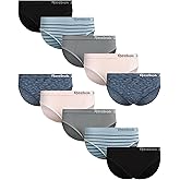 Reebok Womens Bikini Underwear - 10 Pack Stretch Performance Briefs Bikini Panties - Seamless Underwear for Women (Size S-XL)