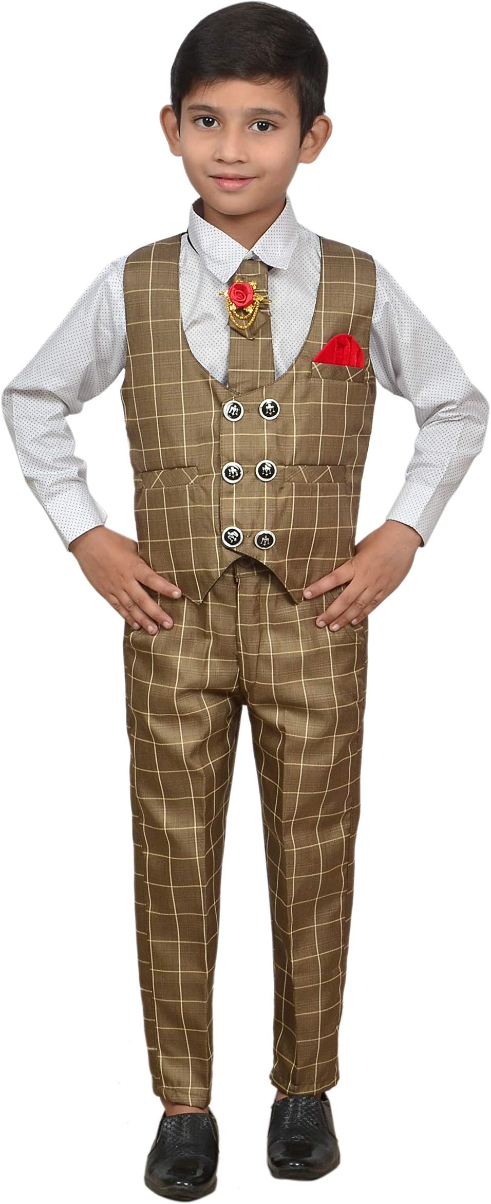 Zolario Boy's Cotton Waistcoat, Shirt, Pant and tie
