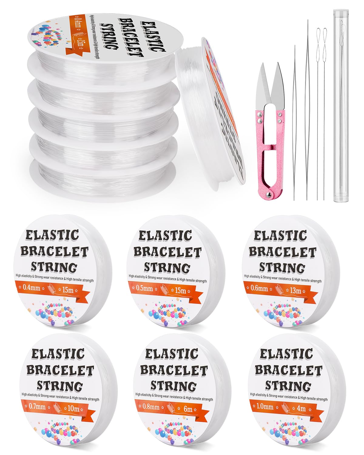Photo 1 of 6 Sizes Stretchy Bracelet String Elastic String for Bracelet Making Easy to Knot with Jewelry Making Supplies Beading Needles and Container for Storage