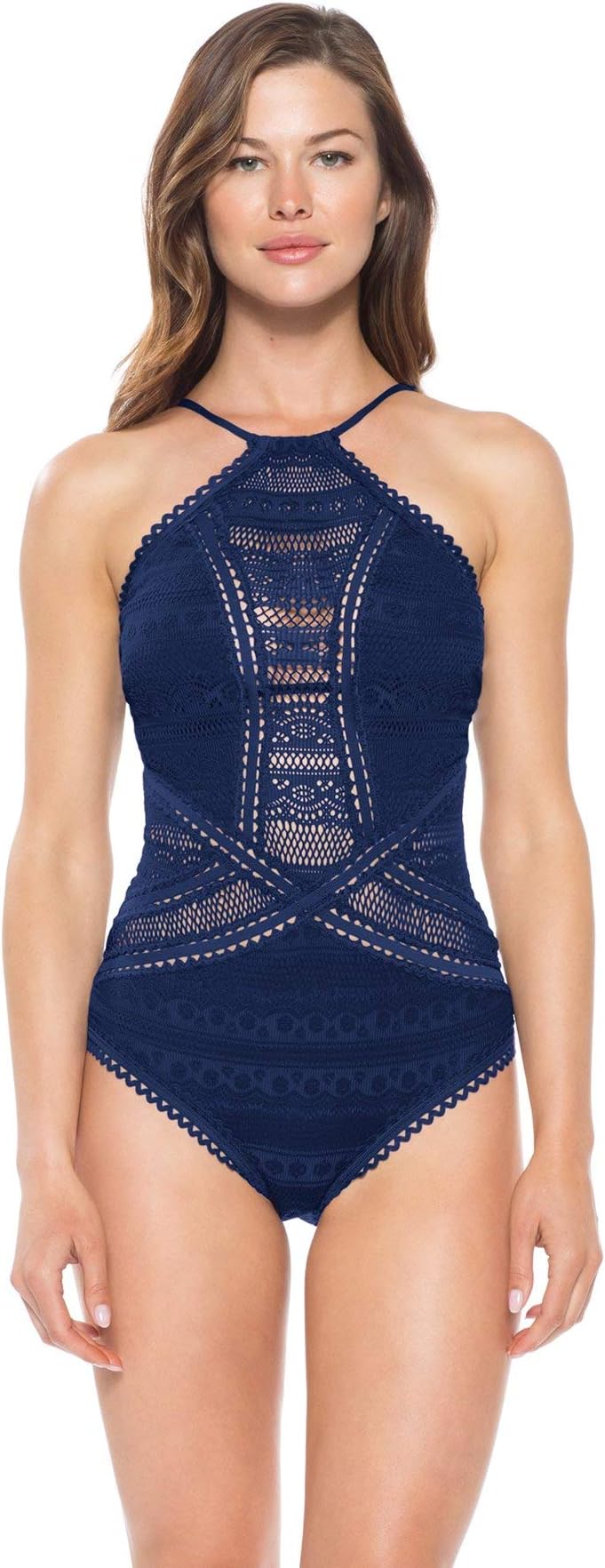Womens Illusion High Neck One-Piece Swimsuit