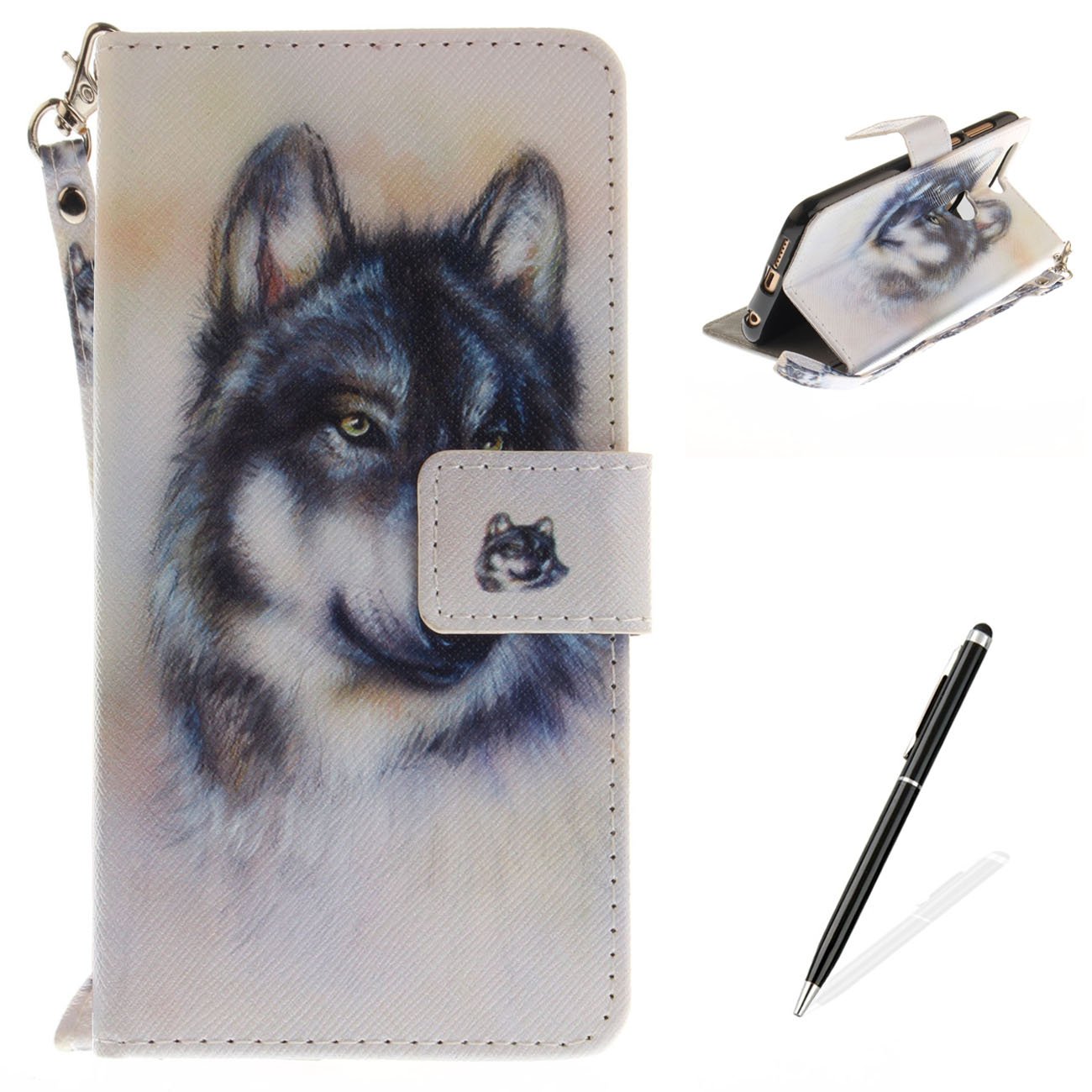 MAGQI compatible for Huawei honor 8 Leather Case,Wild Animals Series Pattern Premium Slim Fit Flip PU Wallet Cover Colourful Detachable Hand Strap Magnetic Notebook Cover - Wolf