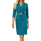 GRACE KARIN Women's Bodycon Work Dress 3/4 Sleeve Church Teacher Business Office Wear to Work Sheath Suit Dresses with Belt