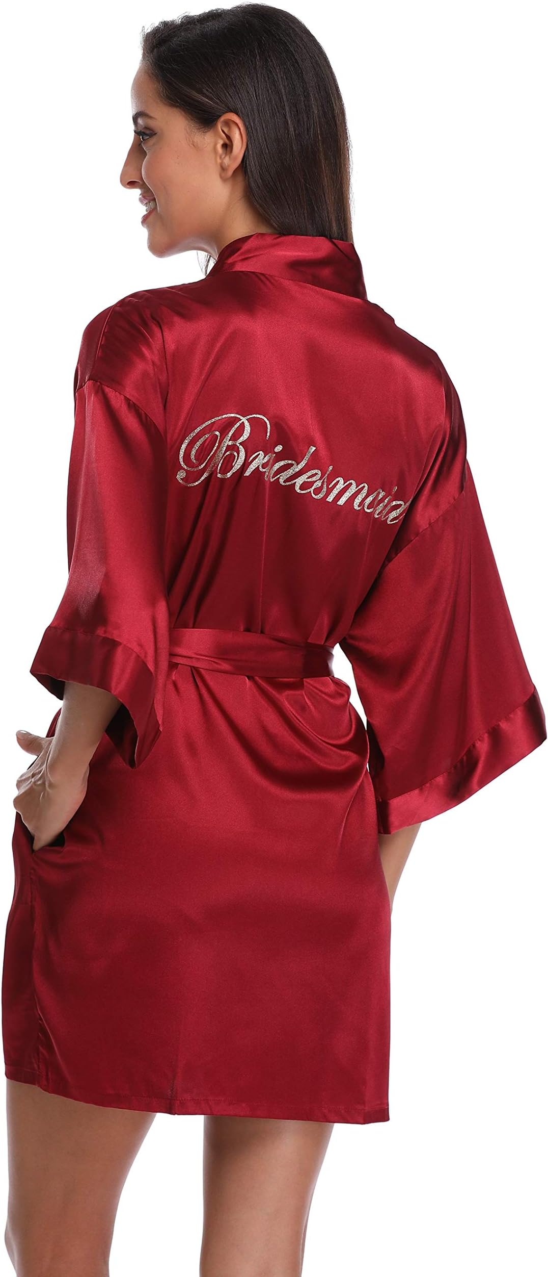Women's Silky Bride Bridesmaid Kimono Robes Short Getting Ready Robe with Gold Glitter