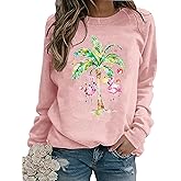 BOMYTAO Merry Christmas Flamingo Sweatshirt for Women Christmas Lights Pullovers Xmas Holiday Lightweight Shirts Blouses