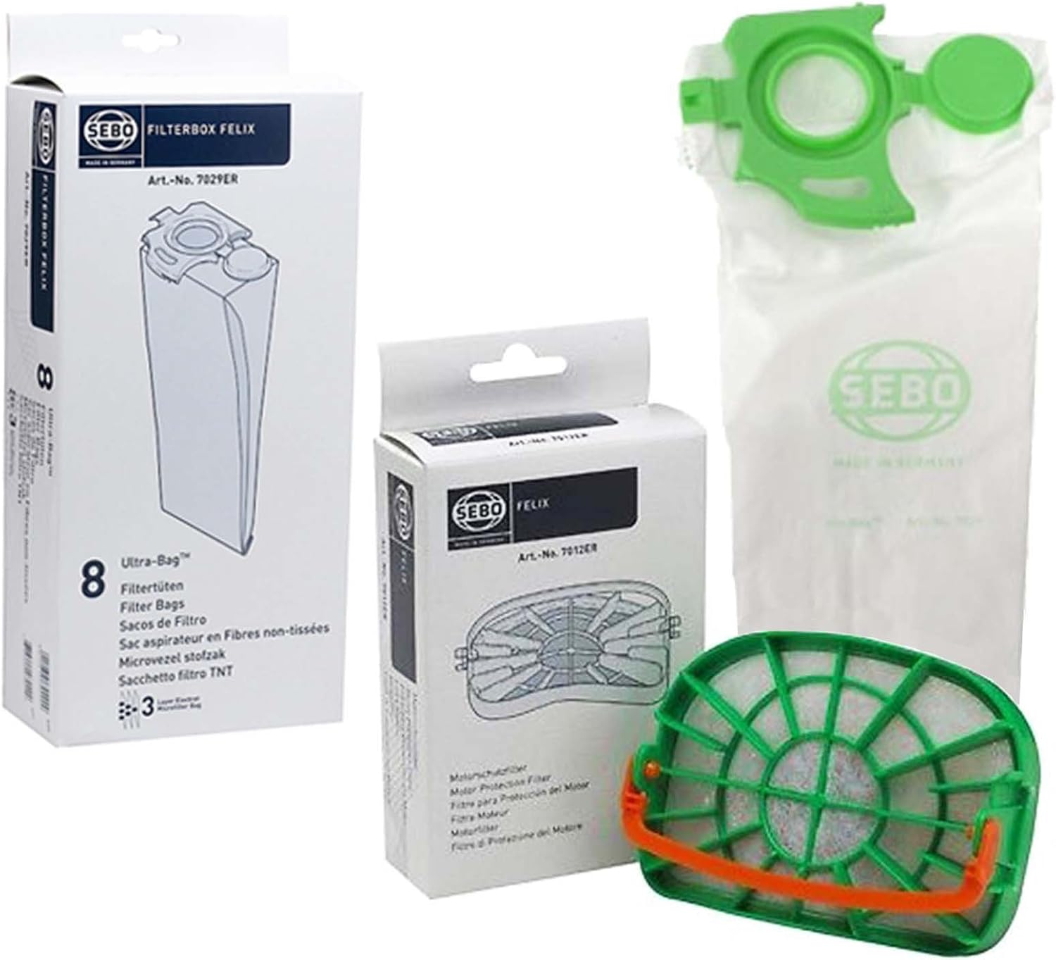 SEBO Felix & Dart 1 2 Genuine Vacuum Cleaner Bags & Motor Filter Set, Gray