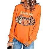 It's Fall Y'all Leopard Plaid Dot Pumpkin Sweatshirt Women's Halloween Long Sleeve Casual Pullover Tops