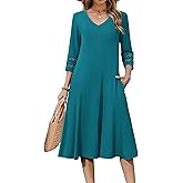 Zeagoo Women Casual Dress 3/4 Sleeve Casual Loose Midi Dress