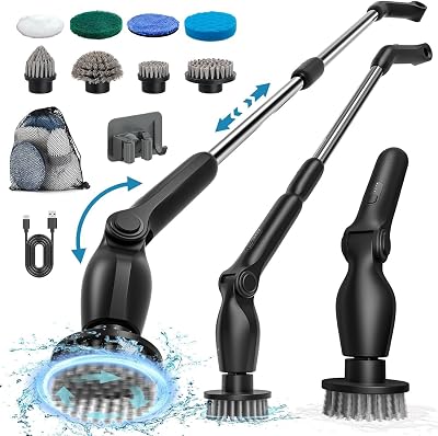 HOOFUN Electric Spin Scrubber 2024 Upgraded Cordless Power Brush 8 Heads