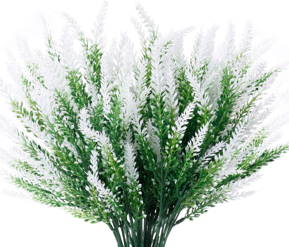 JEMONG 8 Bundles Artificial Lavender Flowers Outdoor UV Resistant Fake Flowers No Fade Faux Plastic Plants Garden Porch Window Box Decorating (Classic White)