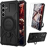 Vaki for Samsung Galaxy S25 Case with Tempered Glass Screen Protector, Heavy Duty Military Grade Shockproof Protective Cover 360° Ring Magnetic Kickstand Armor Cell Phone Case for Samsung S25 (Black)