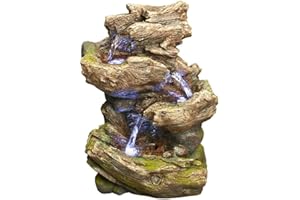 HARMONY FOUNTAINS 14" Olympia Log Fountain w/LED Lights: Rain Forest Log Outdoor/Indoor Water Feature for Tabletops, Gardens & Patios. Hand-Crafted Design. HF-L09-14LT