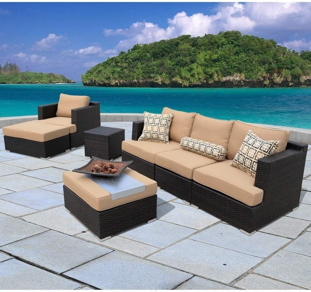 Corvus Morgan Outdoor 7 Piece Brown Wicker Sectional Sofa Set With Sunbrella Cushions Brown Amazon Ca Home Kitchen