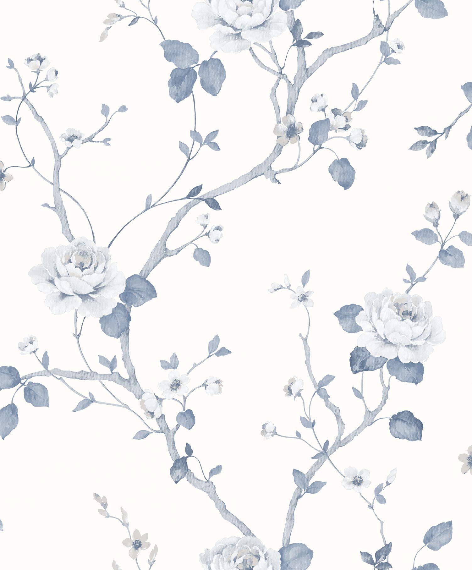 Galerie G67600 Palazzo Large Trailing Rose Design Wallpaper, Blue/ White, 10m x 53cm
