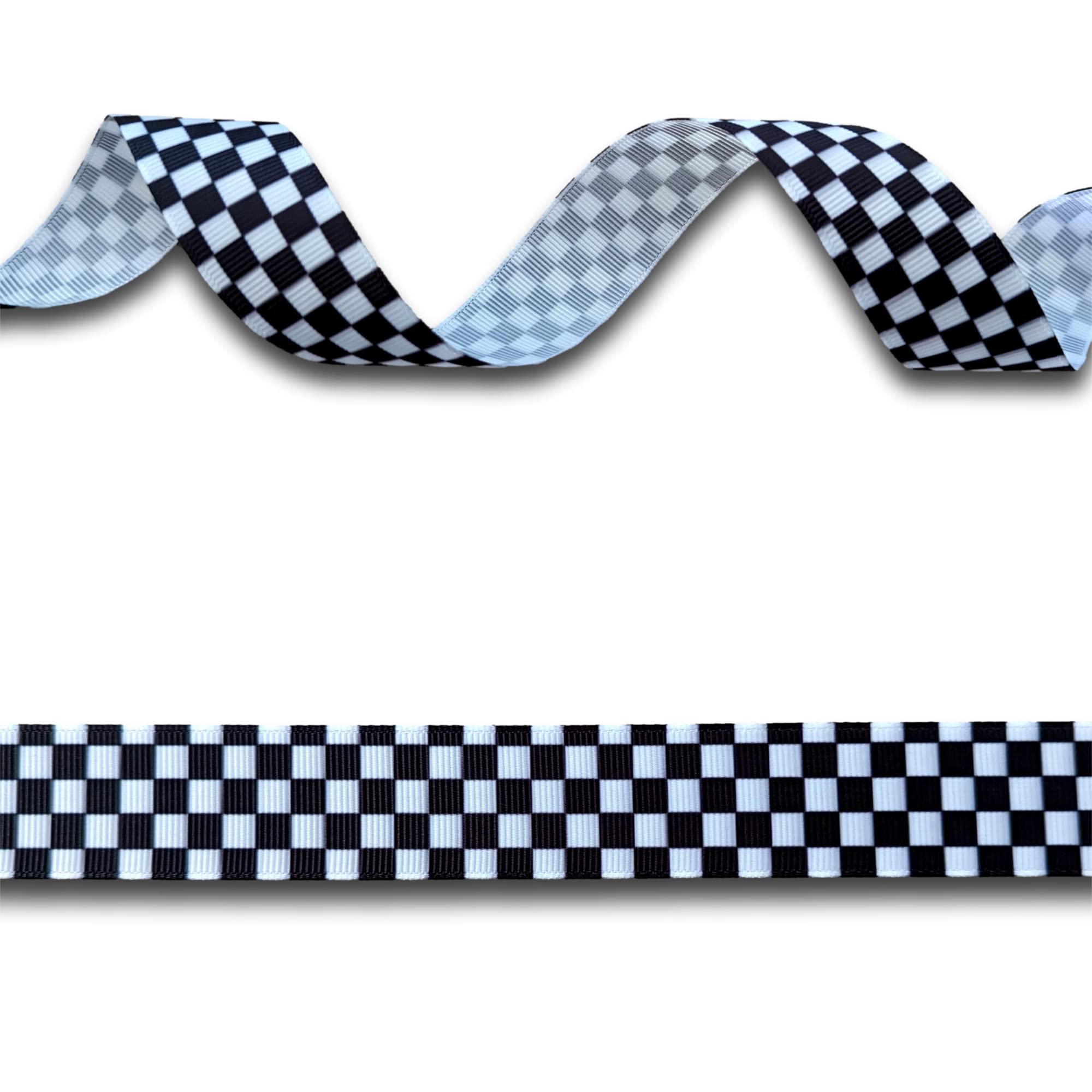 5 Yards (4.5 metres) Black & White Check Chequered Flag Grosgrain Ribbon 25mm Wide, Ideal for Craft Projects, Cakes, Scrapbooking etc.