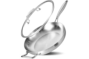 Bzayeat 12-Inch Tri-Ply Stainless Steel Frying Pan with Lid & Detachable Handle - Induction Compatible Skillet, Oven & Dishwa