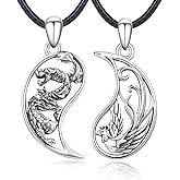 OHAYOO Dragon Phoenix Matching Necklace for Couples 925 Sterling Silver Yin Yang Pendant Necklaces for Couples Jewelry for Him and Her