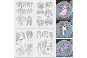 DOODLREAM 16Pcs Wisteria Flower Water Soluble Hand Sewing Stabilizers, 29.7×21cm Botanical Vine Embroidery Pattern Stabilizer