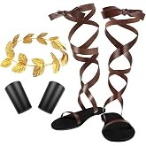 SATINIOR 3 PCS Halloween Men's Toga Roman Sandals Accessory Gold Laurel Head Wreath Wristband Set Leaf Crown Sandals Wristband