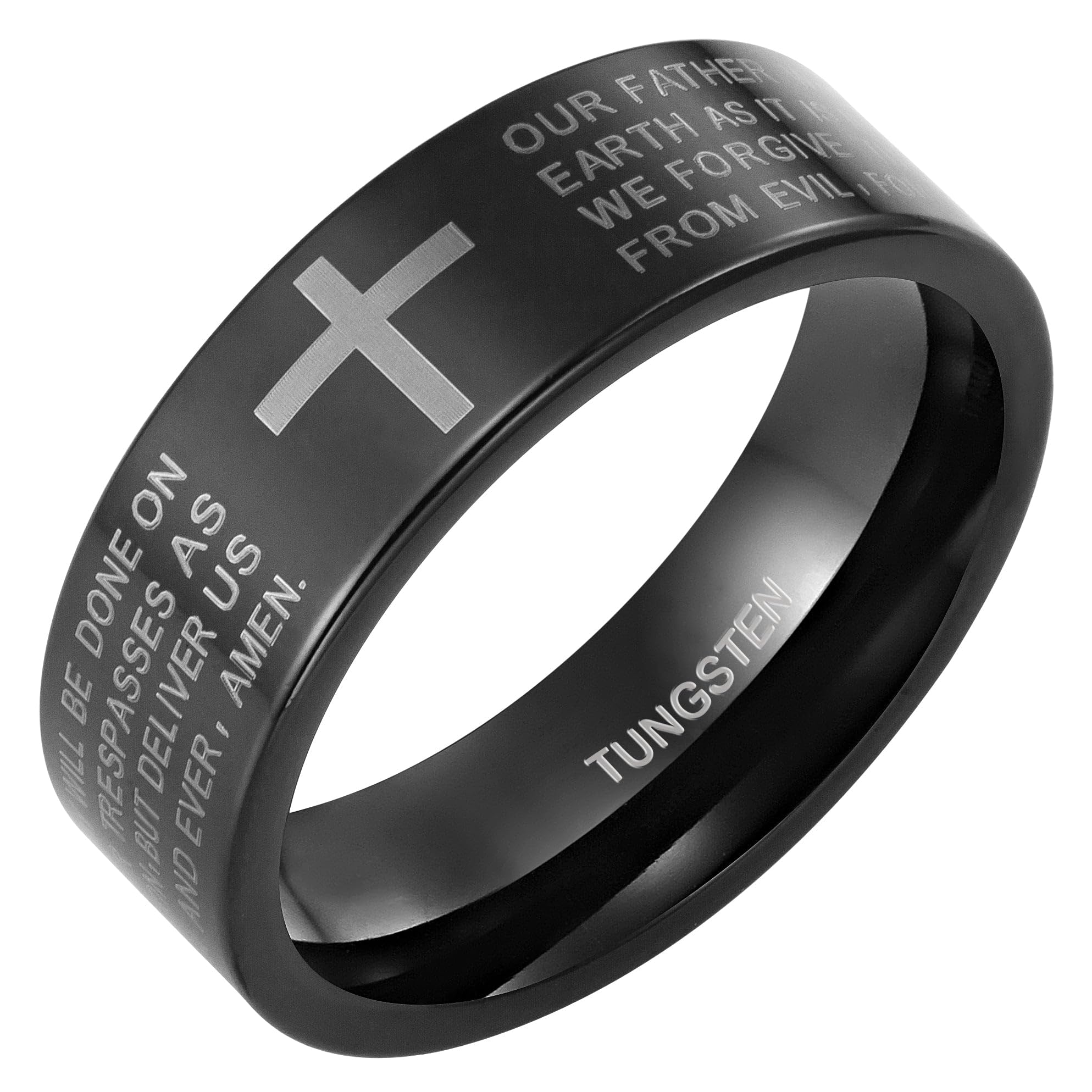 Willis Judd Mens Ring With The Lords Prayer Tungsten 8mm In Velvet Ring Box Size V