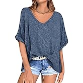 UEU Womens Oversized T-Shirts Summer V Neck Casual Shirts Short Sleeve Workout Tunic Tops