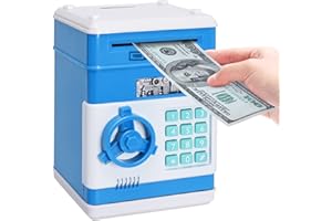 PhilaeEC Piggy Bank for Boys Girls, Large Electronic Money Coin Banks with Password Protection, Automatic Paper Money Scroll Saving Box, Great Gift for Kids (Blue)