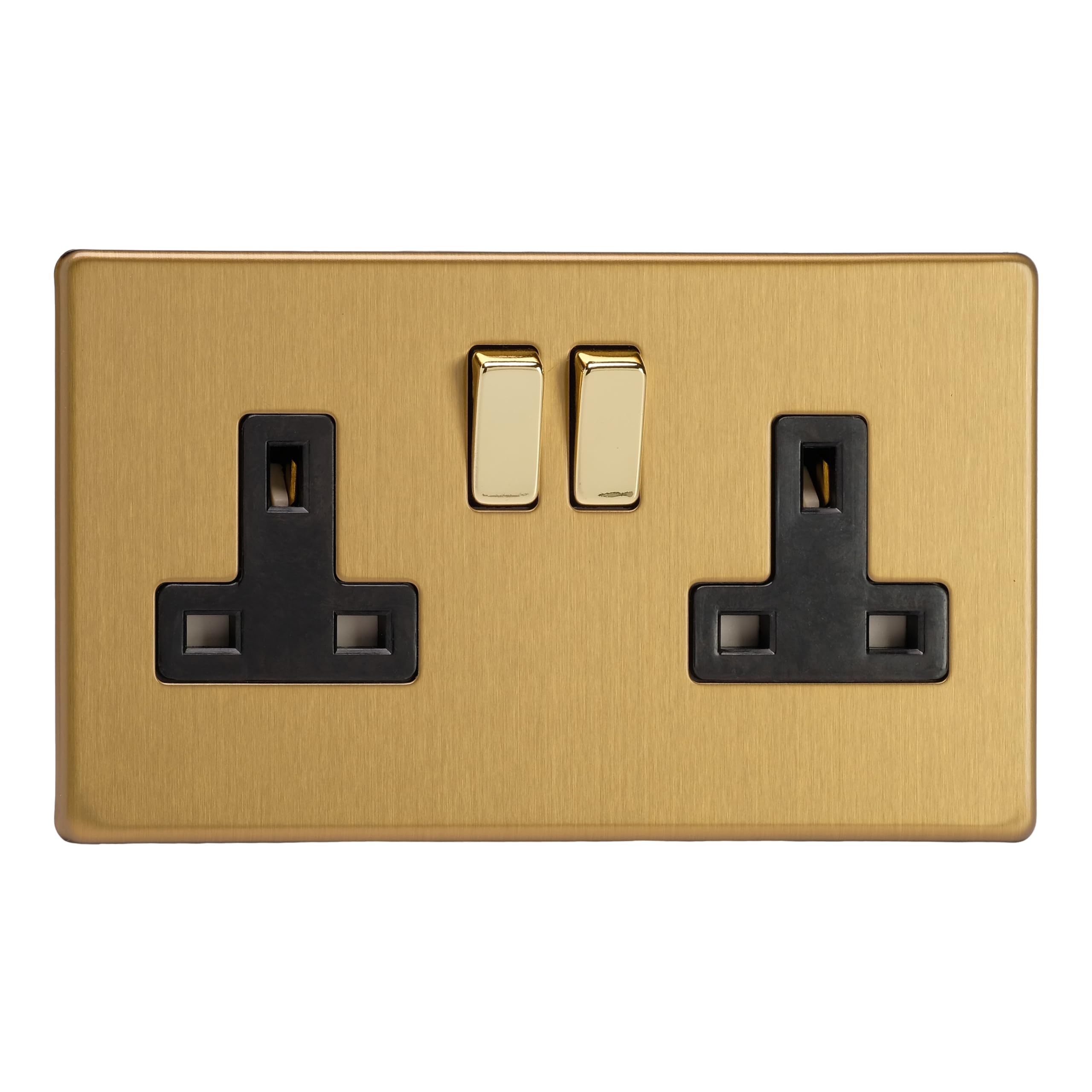 Varilight - 2 Gang 13 Amp Double Switched Socket Dimension Screwless Brushed Brass - XDB5BS