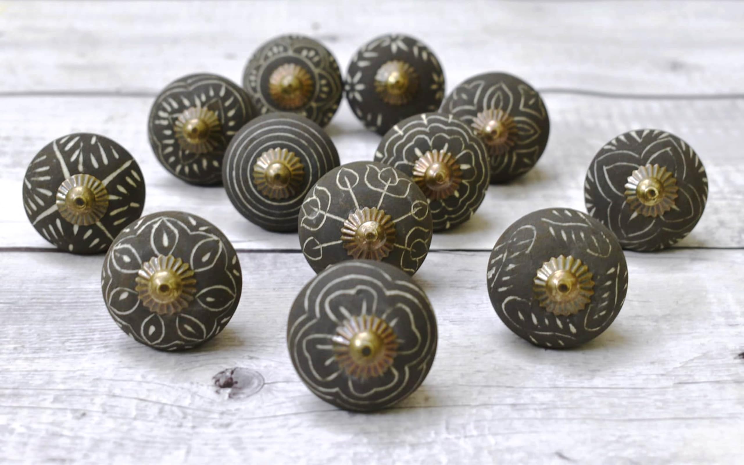 ARTISNO 12Pc Charcoal Color Matt Rustic Style Matt Rustic Style Ceramic Knobs for Cupboard Door Drawer Furniture Handles for Kitchen Bathroom Cabinet Dresser Handmade Decorative Knobs — image 1