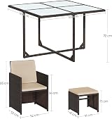 SONGMICS Garden Furniture Set 9 PE Rattan Outdoor Table Chairs Brown Beige view 5