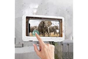 ABHILWY Shower Phone Holder Waterproof Wall Mounted,Bathroom Case Mount Shelf, Adhesive Touchable Phone Cradle with Glass Mir
