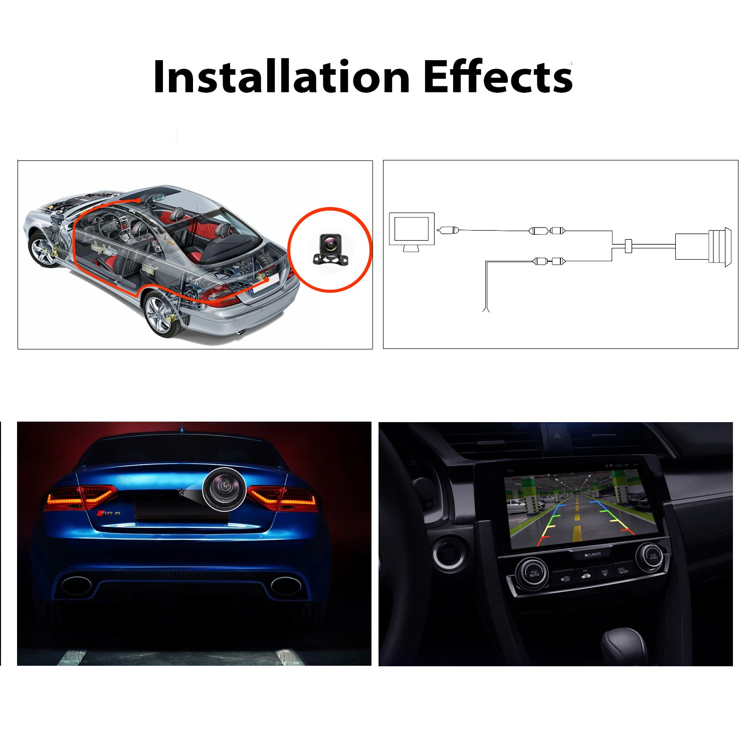 Camera Recul Voiture, bedee Imperméable à l\'eau HD Night Vision Caméra de Recul et 170 Degrés Grand Angle Antichoc Vision Nocturne