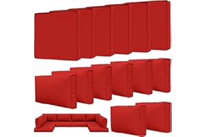 Tounosnt 14 Pcs Outdoor Patio Cushion Covers, Replaceable Waterproof Furniture Covers, Outdoor Non-Slip Covers with Zippers, Couch 3 Sizes, Covers Only (Red)