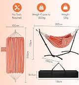 VonHaus Hammock with Stand Freestanding 2 Person Orange Stripe view 9