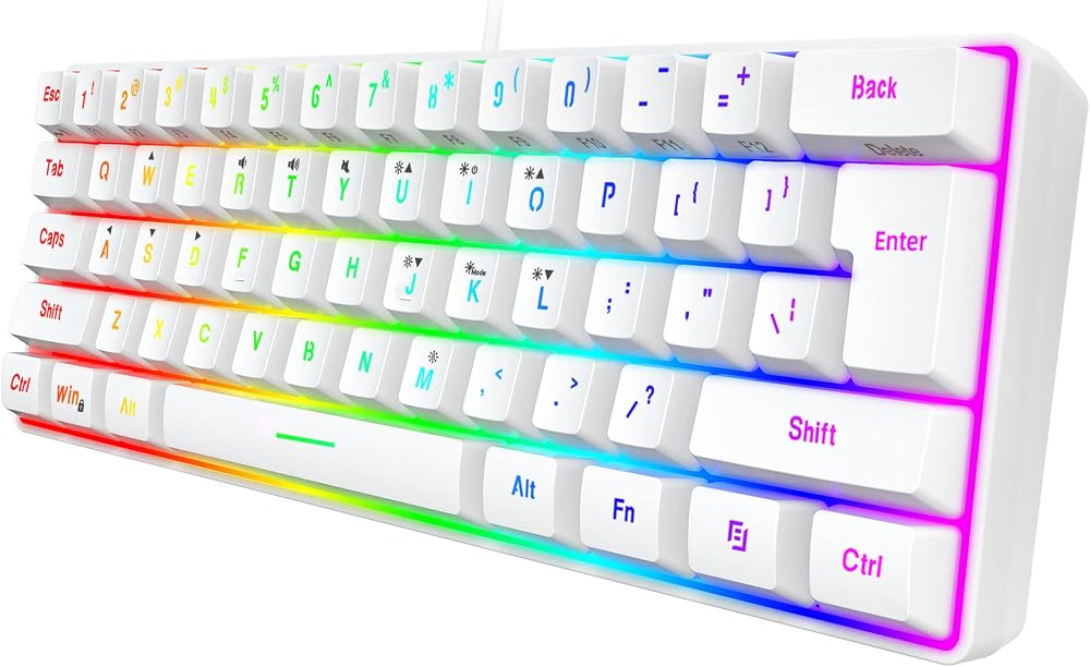Snpurdiri 60% All-White Keyboard RGB Backlit UK Layout USB-C Cable