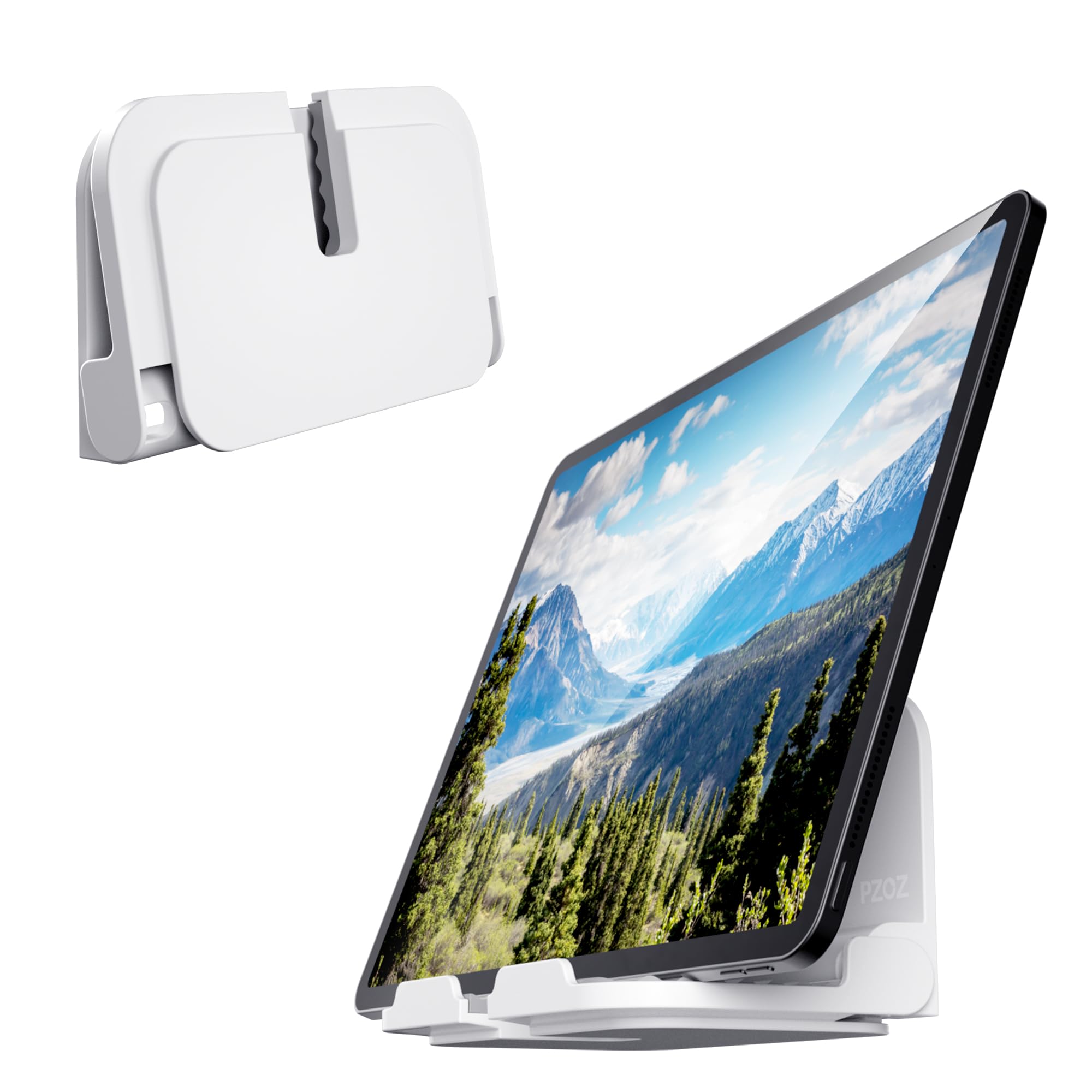 pzoz Wall Mount Cell Phone Holder for Outlet, Foldable Cellphone Stand for Mirror Bathroom Shelf Shower Bedroom Kitchen or Dorm Charging, Compatible with iPhone iPad or Tablet (White)