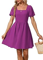 OFEEFAN Maroon Dress for Women Puff Sleeve Square