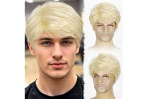 YYHR Mens Blonde Wig Short Straight Natural Fluffy Layered Synthetic Hair Wigs for Men Guy Daily Wear Anime Costume Halloween Cosplay Party
