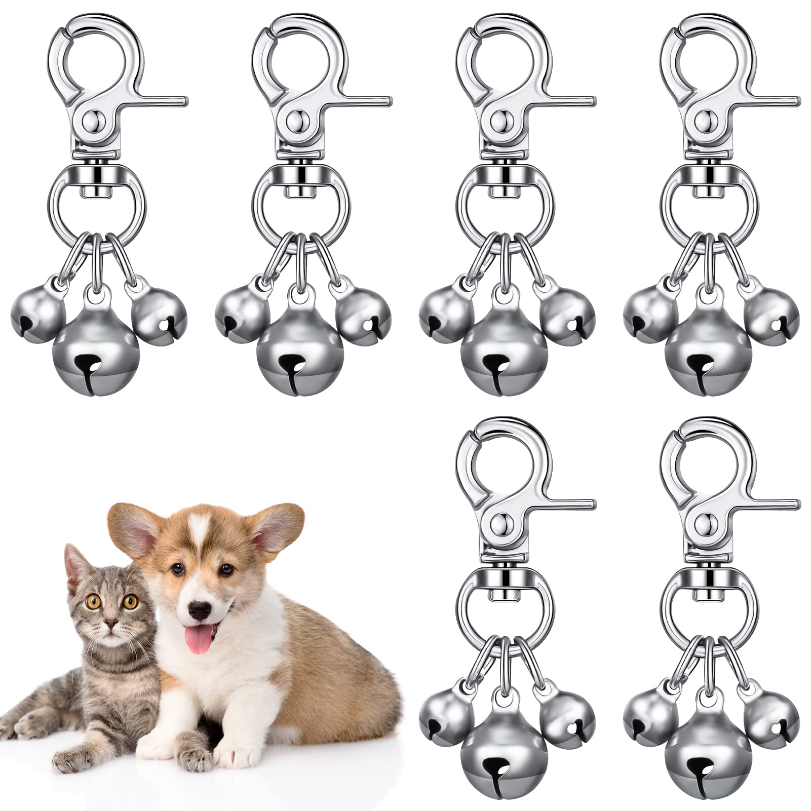 Dacitiery 6 Pcs Pet Bells for Collars,Triple Bell Pendant for Dogs, Loud Bell Charm for Collar Decoration and Training Key Rings for Dogs and Cats