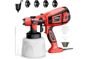 CasaCulina 850W HVLP Paint Sprayer, 1400ml Large Container Spray Paint Gun, 4 Nozzles, 3 Patterns and Filter, Electric Paint Sprayer for Painting Furniture Cabinets Fence Walls Door DIY Projects, Red