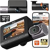 70mai 4K T800 3 Channel Dash Cam, Dash Cam Front and Rear Inside(2160P+2160P+1080P), STARVIS 2 IMX678, HDR Night Vision, Dash