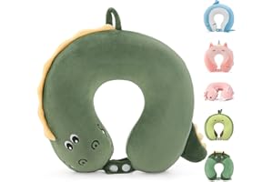 Niuniu Daddy Kids Neck Pillow for Traveling, 100% Memory Foam Travel Pillow, Airplane Travel, Road Trip Essentials for Children Neck Support, Stop Head from Falling Forward - Crocodile Travel Pillow