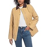 BQDCQB Quilted Barn Jacket for Women Corduroy Collar Lightweight Puffer Jackets Casual Winter Coat with Pockets