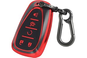 Kirsnda for Chevrolet key fob cover case with keychain,Soft TPU key Shell/skin,5-Buttons fit chevy Malibu Camaro Blazer Cruze Sonic Volt Equinox Spark Remote Key Vehicle Accessories(Red)