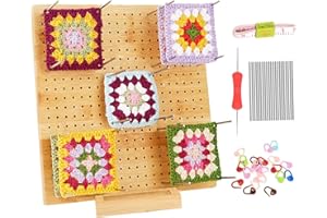 BONDREAM 11.8" Wooden Crochet Blocking Board with 20 Pcs Steel Pins and Crochet Kit,Blocking Board for Crocheting Knitting and Crochet Projects,Bamboo Granny Square Blocking Board Mats Present for Crocheter
