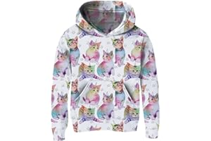 uideazone Girls Pullover Hoodies 3D Graphic Printed Hooded Sweatshirt with Pocket 4-14 Years