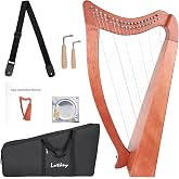 LOTKEY 19 Strings Harp, Solid Mahogany Harps 29'' W/Gig Bag,Tuning Wrench,Straps,Instruction for Professional Lyre Harp Player,Beginner,Adults F3 G3 A3 B3 C4 D4 E4 F4 G4 A4 B4 C5 D5 E5 F5 G5 A5 B5 C6
