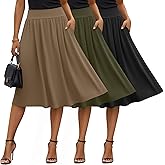 Evervibe 3 Pcs Womens Midi Skirts Knee Length with Pockets Casual High Waisted 2026 Trendy Summer Midi Skirt for Ladies