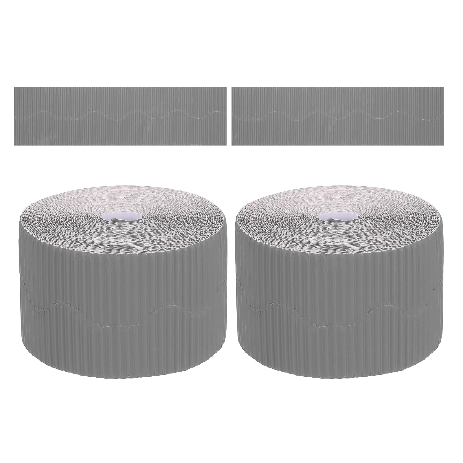 PATIKIL 3.9inch x 131.2ft Bulletin Board Border, Scalloped Trim Paper Corrugated Decorate Border for Locker Classroom Decor Black White Cork Poster Boards, Grey (1.3mm)