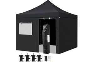 Yaheetech 10x10 Pop Up Commercial Canopy Tent with 4 Removable Sidewalls, Sandbags, Stakes & Ropes, Waterproof Instant Canopies for Wedding Party Commercial Event Pavilion, Black